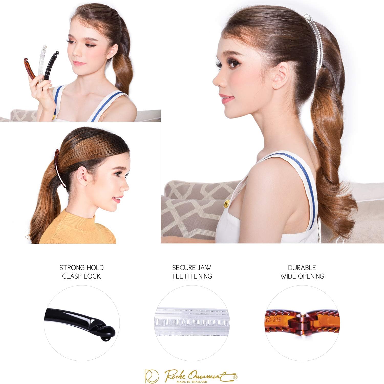 RC ROCHE 6 Pcs Banana Hair Clip Thin Hair Fine Ponytail Maker No Slip Small Claw for Women Secure Grip Jaw Clamp Cute Strong Medium Clear Brown and Black - Image 3