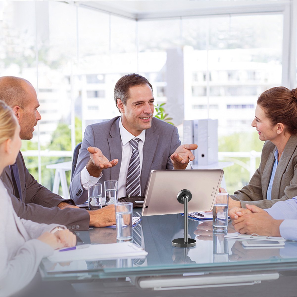 Licheers Magnetic Desktop Phone Stand, 360° Rotation Magnetic Tablet Mount Holder for Universal iPhone iPad, Samsung Galaxy Note, Face time Call and Watching Videos With Hands free (Black)…