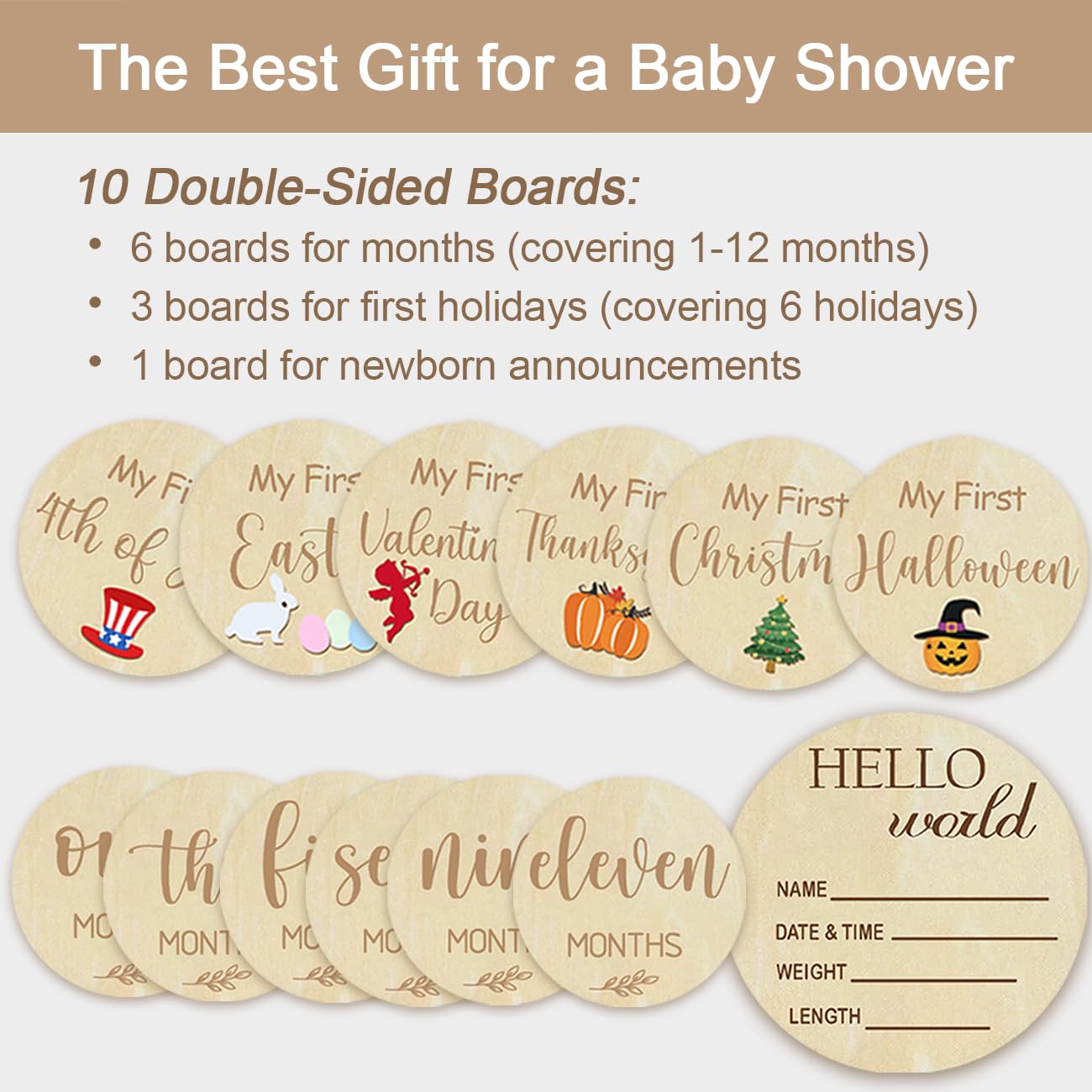 Baby Monthly Milestone Cards - My First Holiday Milestone | Baby Announcement Sign & Celebration Board | Hello World Sign | Milestone Photo Cards | Perfect Newborn Gift & Keepsake