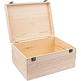 Extra Large Natural Pine Wood Box, 13" x 10" x 6.5" Unfinished Wooden Box with Hinged Lid & Clasp, Wood Storage Box for DIY, 