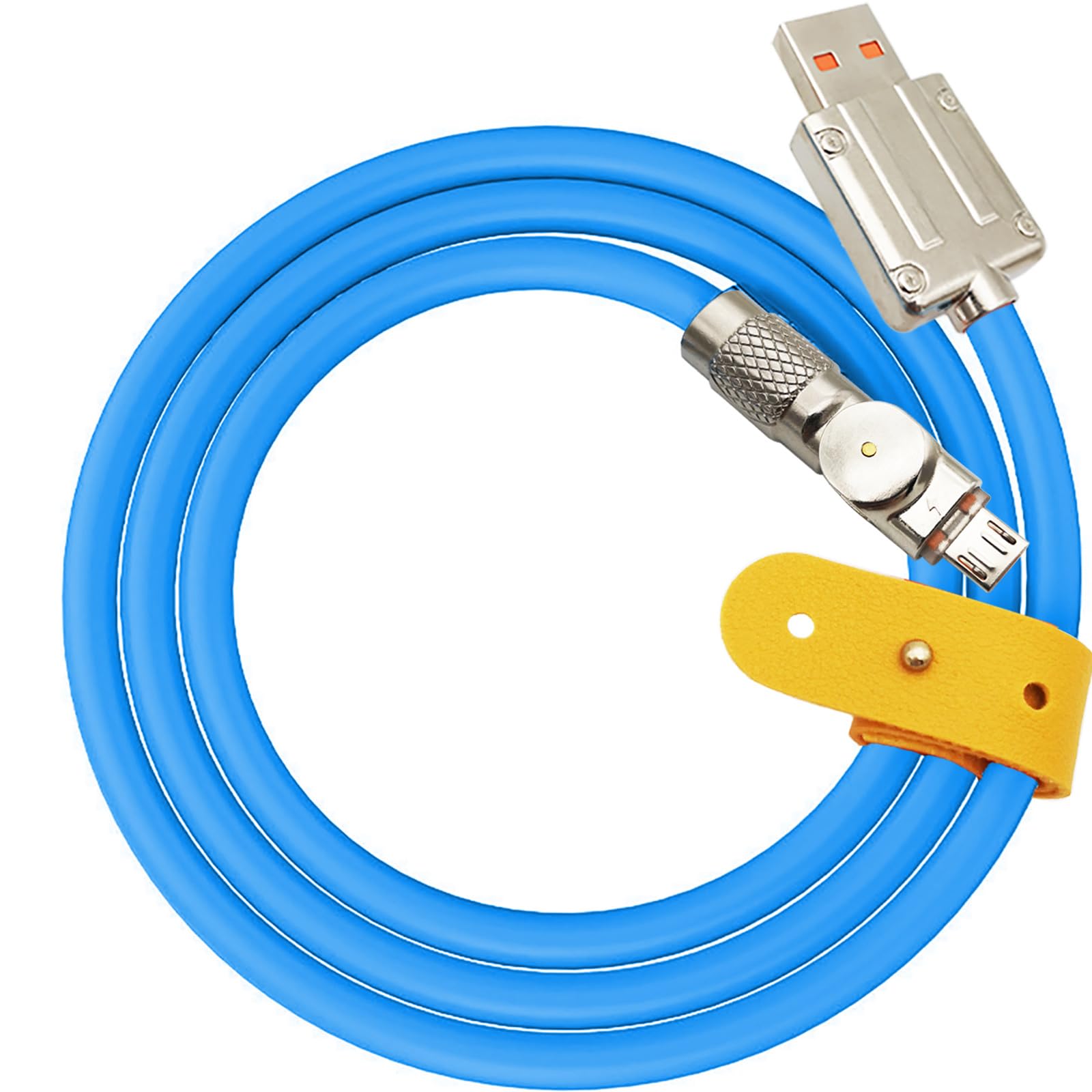 CTRICALVER Micro USB Cable, 10W Super Fast Charging Cable， Zinc Alloy Elbow 180° Rotating Fast Charge Cable, Features Data Transfer, with Organizor Strap (Blue 1m)