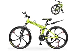 Betterland 26 Inch Folding Mountain Bike, 21 Speeds Full Suspension Foldable Bikes, Dual Disc Brake, High Carbon Steel Frame and Non-Slip Quick Release tire Bicycle for Adult