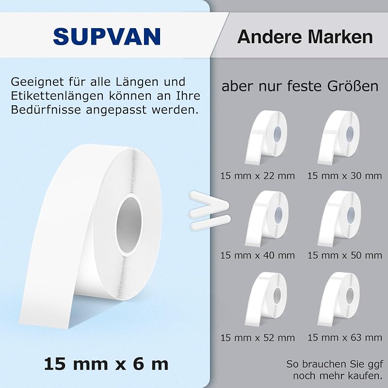 E10 Etikettendrucker, 3 Rollen wasserfeste Endlosetiketten, Schwarz