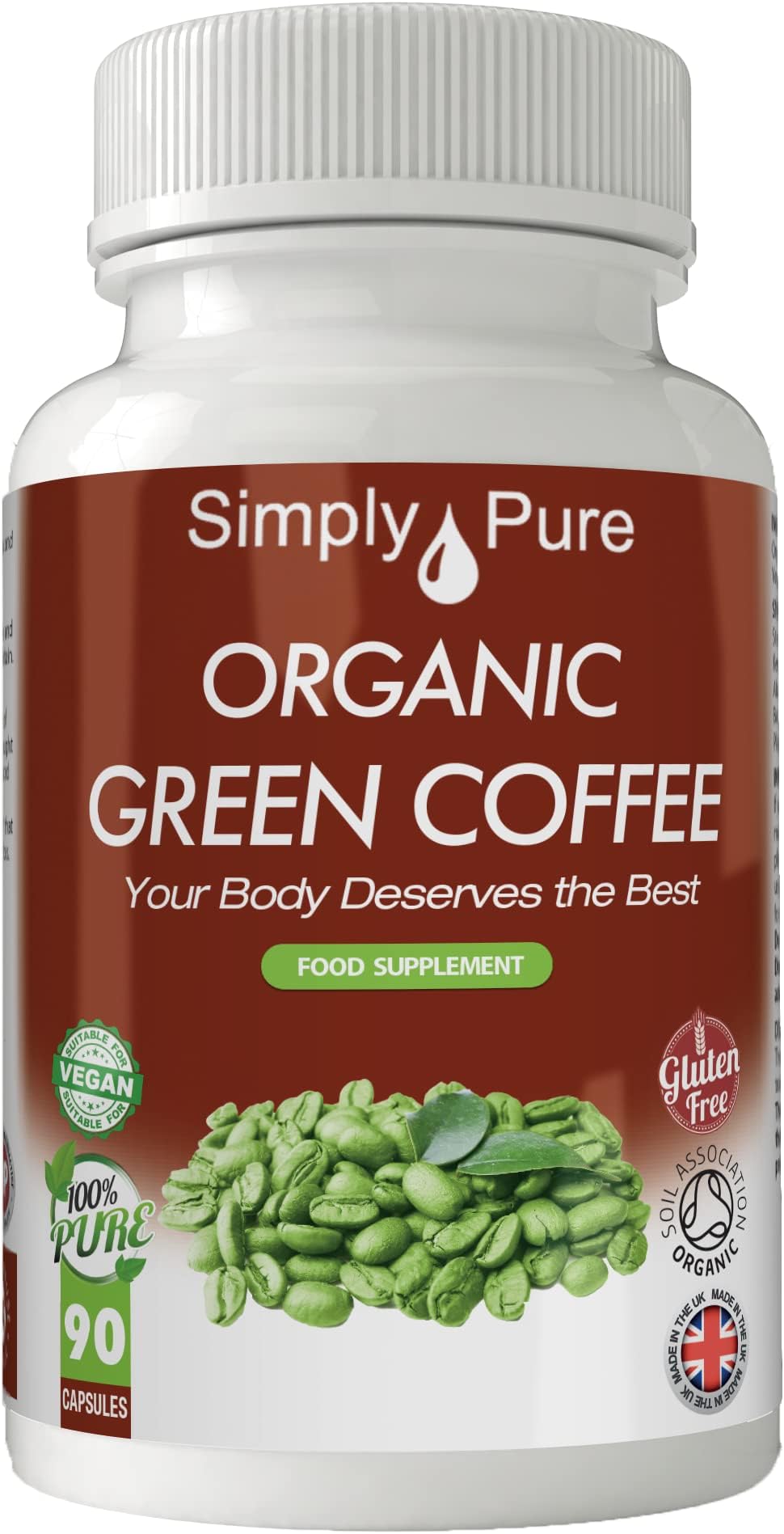 Simply Pure Organic Green Coffee 500mg Capsules 90 Count - Vegan & Gluten Free