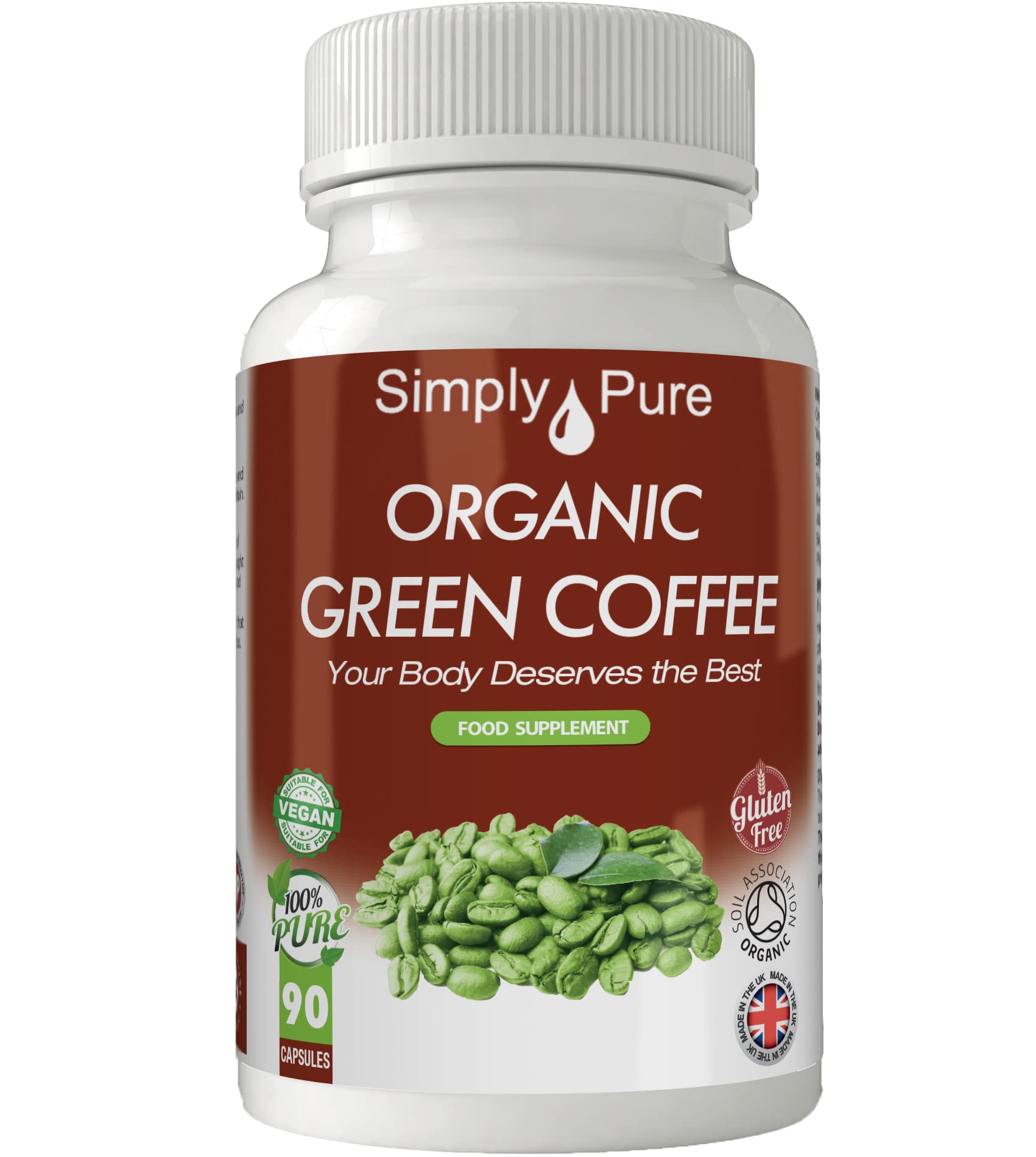 Simply Pure Organic Green Coffee for Heart Health & Metabolism | 500mg Capsules x 90 | 100% Pure Soil Association Certified | Gluten Free | GM Free | Vegan
