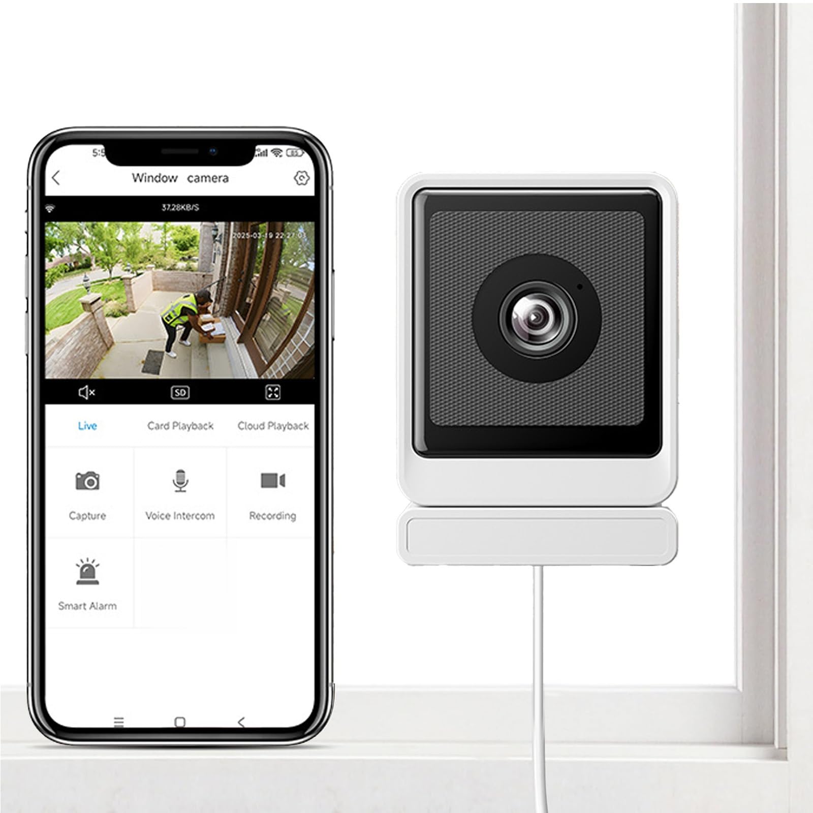 Photo 1 of Window Cameras for Home Security-Window Camera with Night Vision, Glare-Free Day/Night Recording, 5G/2.4G WiFi, Two-Way Audio, Peel-and-Stick & Quick Install,Baby/Pet Monitoring.(White)