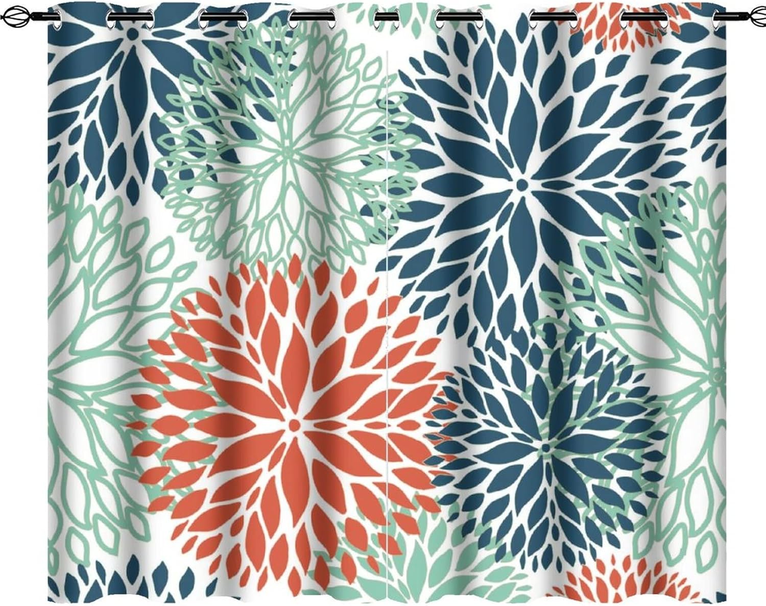 Outdoor Curtains - Colorful Floral Ultra Soft Premier Blackout Curtains,Modern Art Antique Mandala Navy Blue Dahlia PatternThermal Insulated Bedroom Noise Reducing Patio Door Grommet Top,2 Panels 63L x 36W