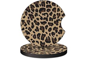 KARREAL 2 Pcs Car Cup Coasters, Brown Cheetah Print Universal Non-Slip Rubber Car Coasters for Cup Holders 2.75 inch, Car Interior Accessories for Women