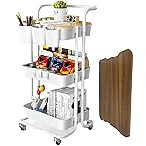3 Tier Rolling Cart with Metal Handle, Table