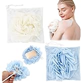 2 Pcs Bath Sponge with Drawstring,That Holds Bar Soap,for Cleansing and Smooth Skin,2 in 1 Loofah Washcloth Combo Soap Bar Loofah(White, Blue)