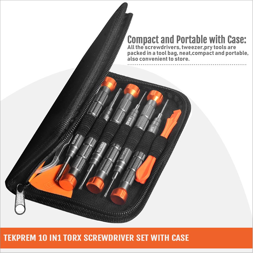 TEKPREM 10 in 1 Torx Screwdriver Set with T4 T5 T6 T8 T9 T10 Torx Security Set,Small Precision Torx Repair Kit for Apple,Macbook,Mac mini,Xbox one Xbox360 Controller,PS3,PS4,Computer and Pocket Knives