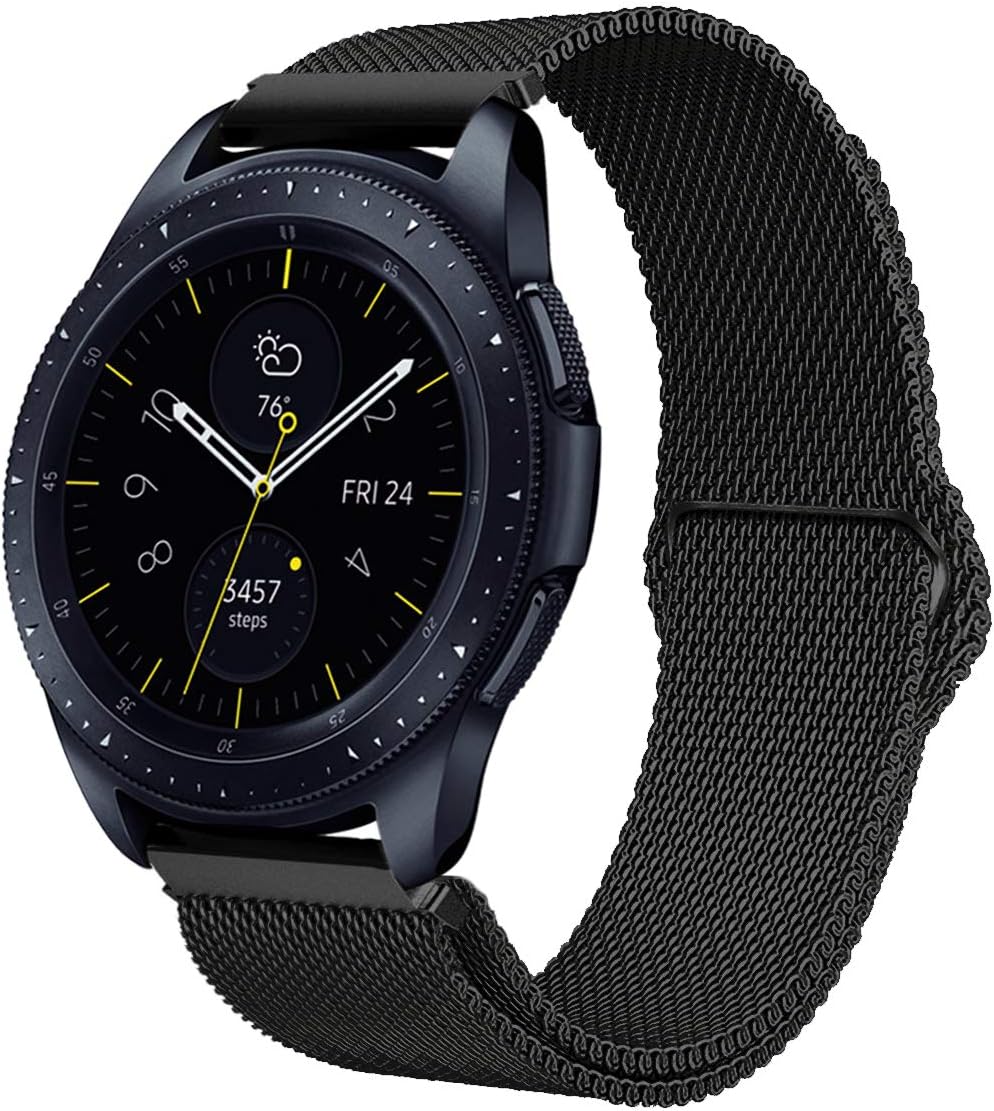 Fullife Galaxy Watch 42mm Band, 20mm Mesh Loop Stainless Steel Replacement Strap Compatible for Galaxy Watch Active 40mm, Ticwatch E,Garmin VivoActive 3 Smart Watch (Black)