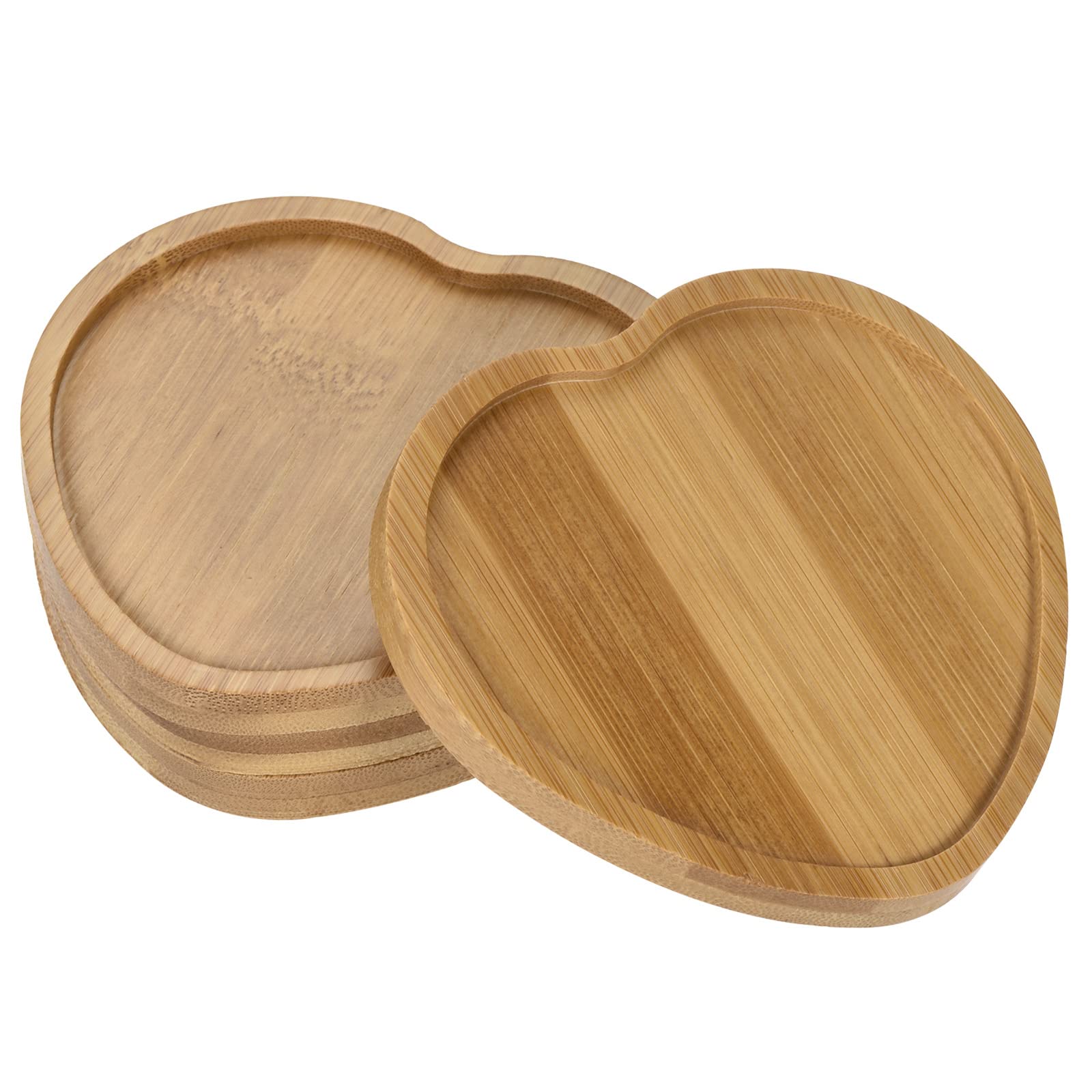 PATIKIL Plant Pot Saucer, 4 Pack Bamboo Heart-Shaped Flower Drip Tray for Indoors