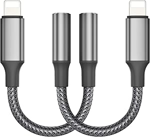2 Pack iPhone Headphone Adapter, Lightning to 3.5mm Headphones Earphone Jack Connector Compatible iPhone 7 8 11 11 Pro 12 12 Pro X XR XS XS Max Adapter Headphone Jack and More Accessories (iOS 10-14)