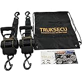 TRUKSECU Retractable Ratchet Straps, 2 Inch x 10 Feet, 4400 lbs Breaking Strength, Heavy Duty Tie Down Set with Storage Bag, 2 Pack, Black