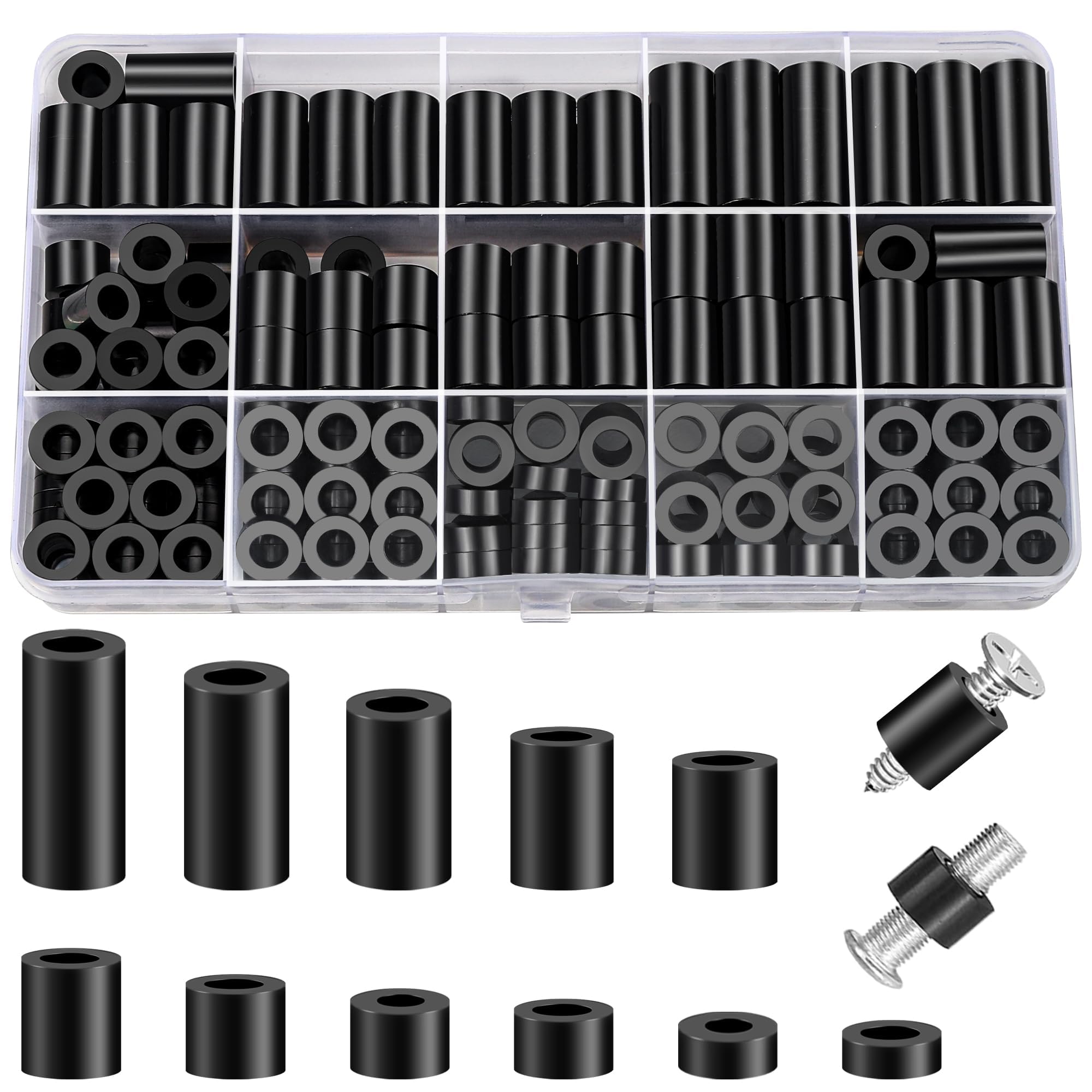 260 Pcs Nylon Round Outlet Spacers ID 6.2mm,OD 11mm, 3mm 4mm 5mm 6mm 8mm 10mm 15mm 18mm 20mm 25mm Length, Assortment Kit Without Threaded, Suitable for M6 Screws Hardware Spacer Bracket…