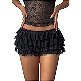 BEAUDRM Women's Y2k Lace Micro Shorts Ruffle Layered Elastic Low Waist Mini Shorts