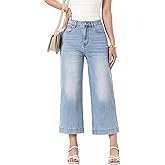 Kereya Women‘ High Waisted Jeans,Strechy Wide Leg Summer Denim Pants with Five Pockets
