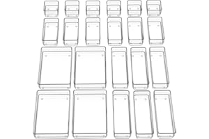 SMARTAKE 22-Piece Drawer Organizer with Non-Slip Silicone Pads, 4-Size Clear Desk Drawer Organizer Trays Storage Tray for Makeup, Jewelries, Utensils in Bedroom Dresser, Office and Kitchen, Clear