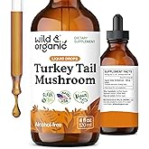 Wild & Organic Turkey Tail Mushroom Tincture - Immune Support Drops with Turkey Tail Extract - Liquid Mushroom Supplement for Gut Support - Vegan, Sugar & Alcohol-Free - 4 fl oz