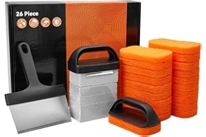 RUSHARE Griddle Cleaning Kit for Blackstone, 26 Pieces Flat Top Grill Accessories Cleaner Tool Set - 1 Scraper, 3 Cleaning Brick, 20 Scouring Pads, and 2 Handles, Easy Cleaning on Hot or Cold Surfaces