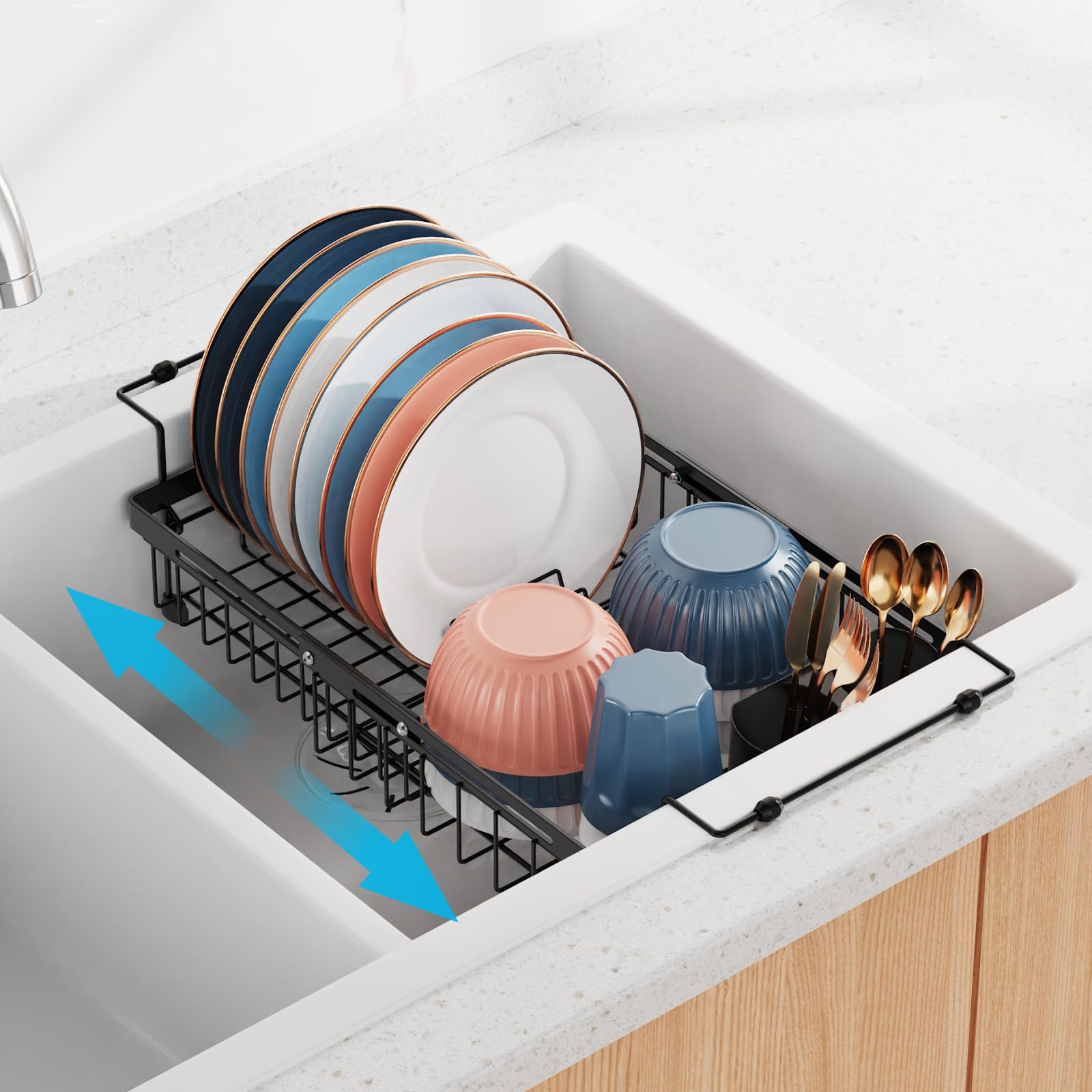 Photo 1 of iSPECLE Expandable in Sink Dish Drying Rack - Adjustable Capacity Large Over The Sink Dish Drainer Drying Rack, Dish Rack with Utensil Holder, Black