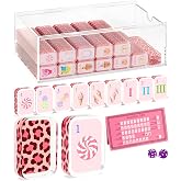 AzulHome American Mahjong Set, 160 Pink Leopard Tiles, 1.3" Large | Bold Leopard Acrylic Tiles, Easy-to-Read Markings, Dice &amp; Storage Case, Perfect for Mahjong Nights, Clubs, Gatherings