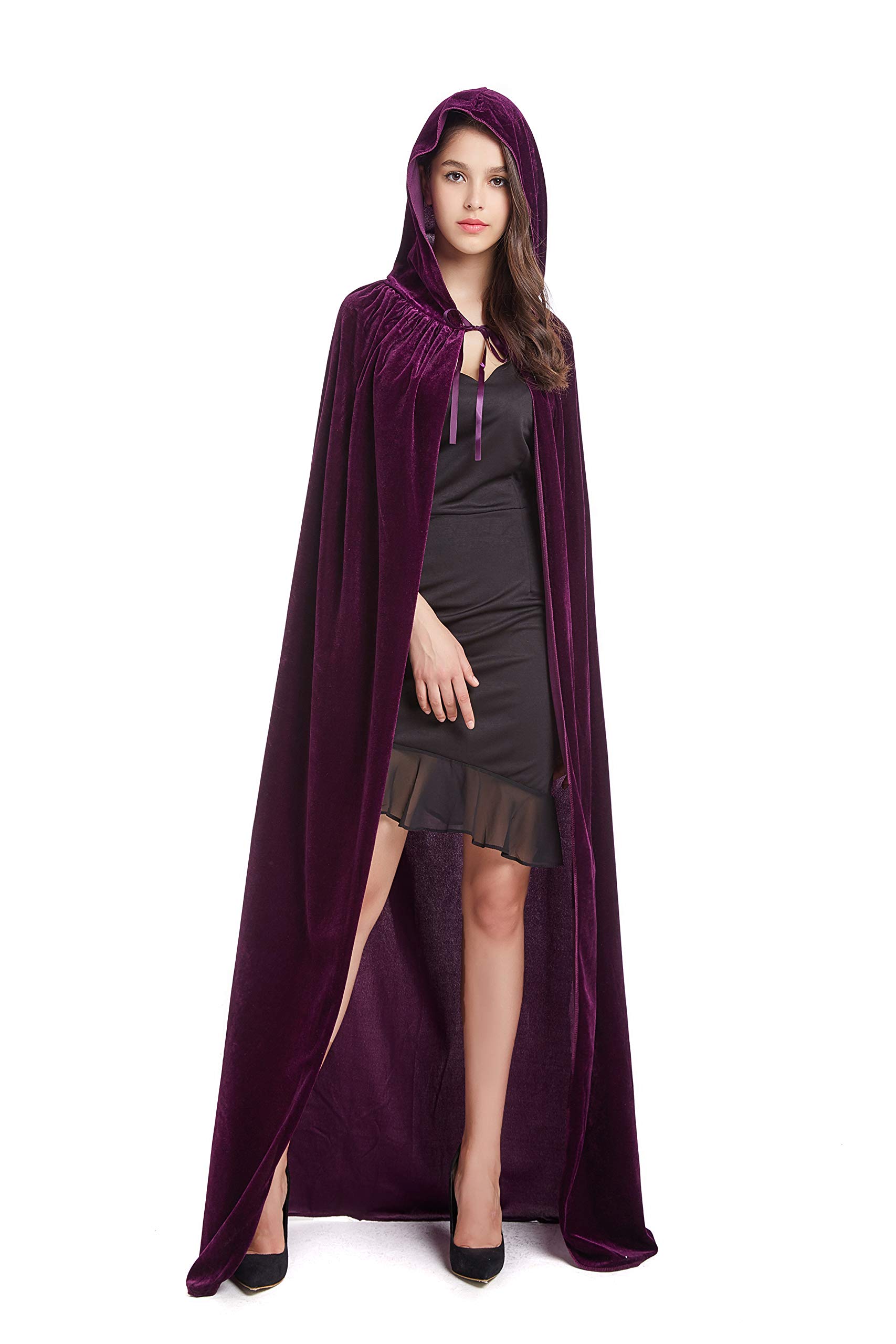 LVERSE Velvet Cloak with Hood, Unisex Adult Halloween Costume Cape for Women and Men (Purple)