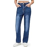 PATPAT Girls Bootcut Jeans 4-14Y, Elastic Waist Jeans with Pockets Straight Leg Pants