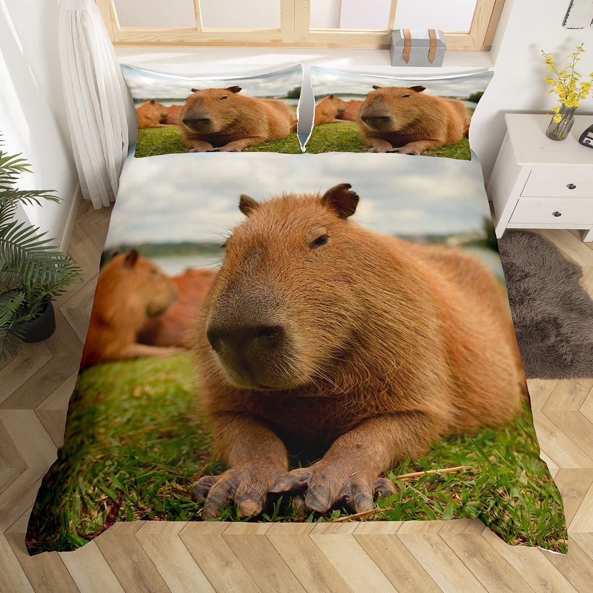 Capybara Comforter Cover Double Size Funny Capybara Animals Duvet Cover for Kids Boys Girls Adults,Cute Capybara Bedding Set 3D Wild Animal Theme Bedroom Decor Soft Cozy Quilt Cover 2 Pillowcases — image 1