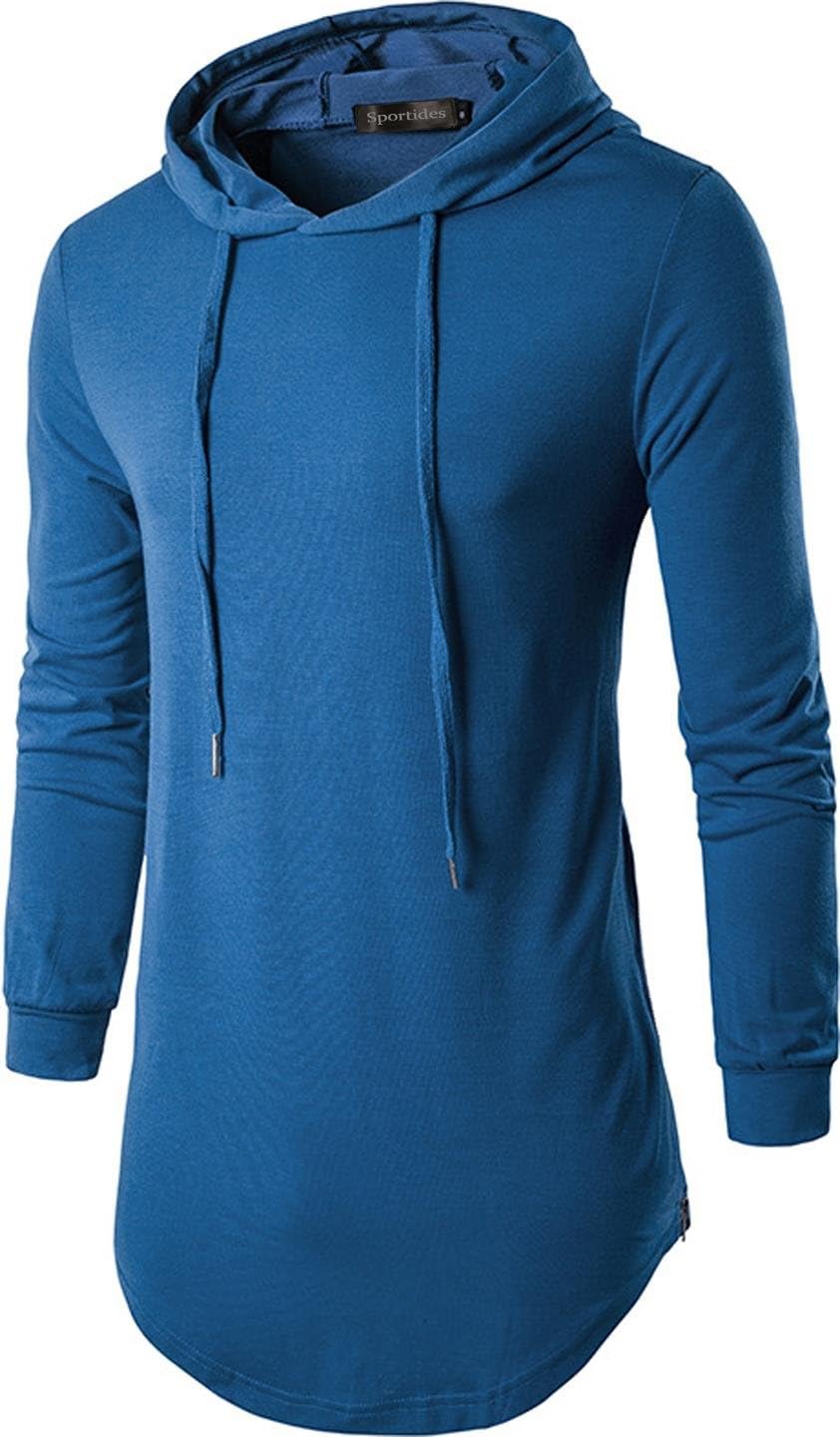 Men's Fashion Longline T-Shirt Long Sleeve Hoodies Tee Top JZA062