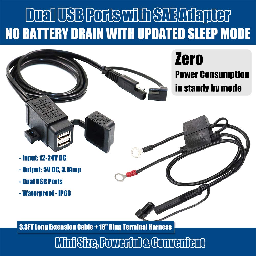 MOTOPOWER MP0609A 3.1Amp Waterproof Motorcycle USB Charger Kit SAE To USB Adapter For Phone - View #12