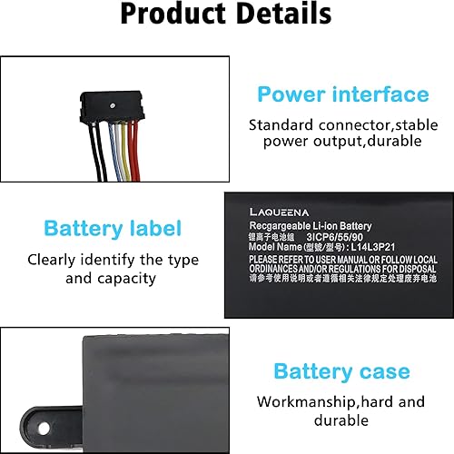 Laqueena L 14 L 3 P 21 Lenovo Flex 3-1470 Flex 3-1570 Edge 2-1580シリーズ内蔵L 14 M 3 P 21 L 14 M 2 P 21 L 14 L 2 P 21 11.1 V 45 Wh 3セル LAQUEENA L14L3P21 Laptop Battery Compatible with Lenovo Flex 3
