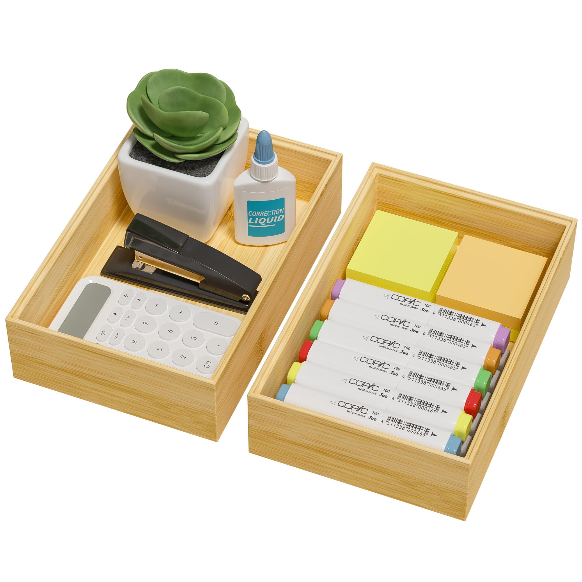 Photo 1 of Greatseas Kitchen Drawer Organizer Bins, Stackable Bamboo Drawer Organizer for Silverware, Flatware, Deep Office Desk Drawer Organizer Tray, Desktop Pen, Office Organization 9" x 6" x 2.5" (Set of 2)
