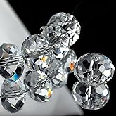 Dowarm 200 Pieces 8mm Briolette Crystal Glass Beads for Jewelry Making, Rondelle Crystal Beads for Crafts Wind Chimes Suncatchers, Briolette Rondelle Finding Spacer Beads (Crystal Clear, White)