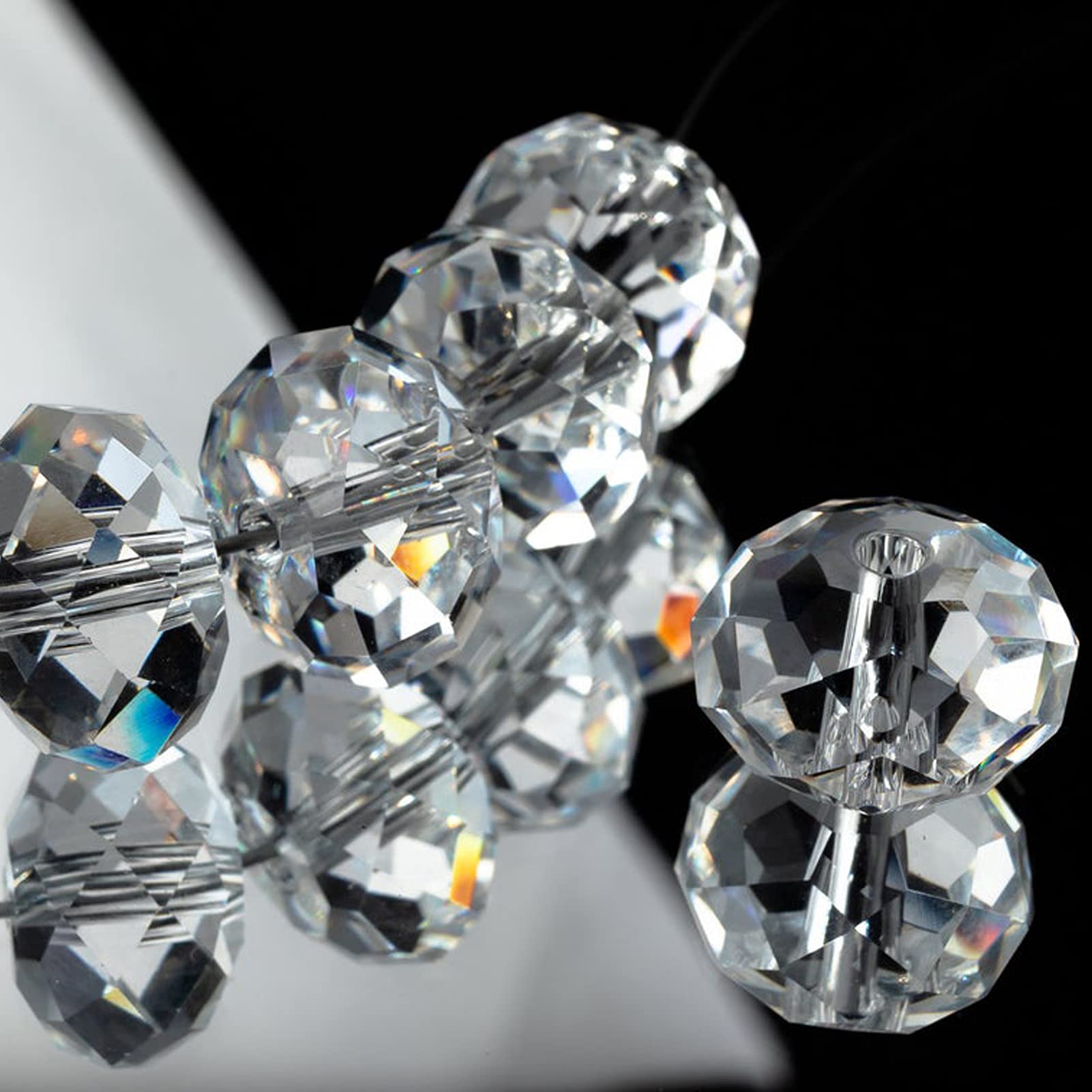 Dowarm 10mm Crystal Glass Beads for Jewelry Making, Briolette Beads, Rondelle Crystal Beads for Crafts Wind Chimes Suncatchers, Glass Spacer Beads (Crystal Clear/White, 100PCS)