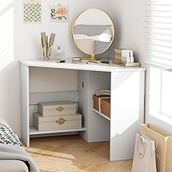 Tangkula White Corner Desk - 90 Degrees Triangle