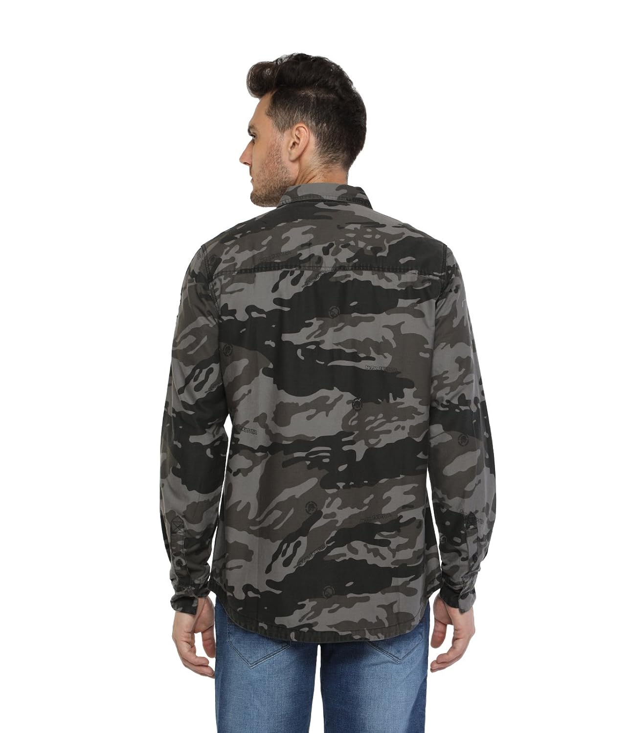starsy grey camouflage cotton casual shirt for men