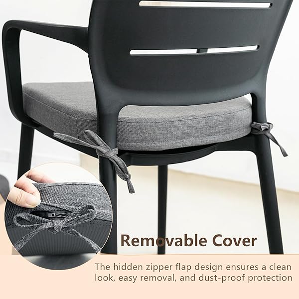C-HOPETREE INDOOR OUTDOOR DINING CHAIR CUSHIONS WITH TIES, SEAT PADS FOR KITCHEN WITH WASHABLE COVER AND NON-SLIP BOTTOM, HIGH-RESILIENT FOAM, WATERPROOF, 17″ X 16″ X 2″, DARK GREY, SET OF 8