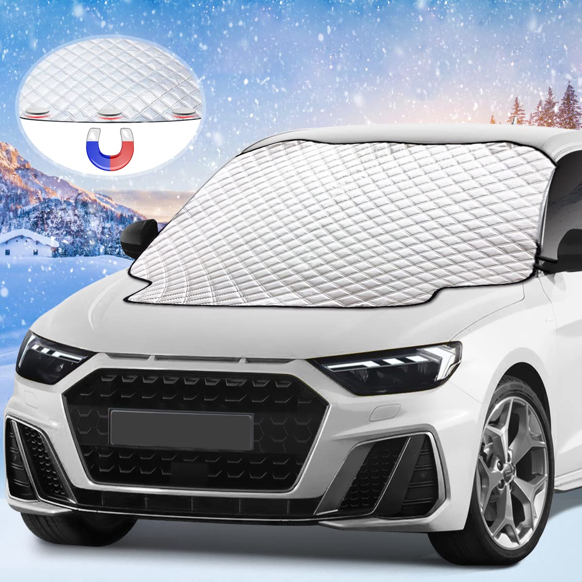 Orlegol Car Windshield Snow Cover, Car Windscreen Frost Cover, Magnetic Car Snow Cover, Winter Windscreen Protector Frost Ice Guard, Windshield Dust Cover Frost Snow Ice Cover in all Weather 183x116cm