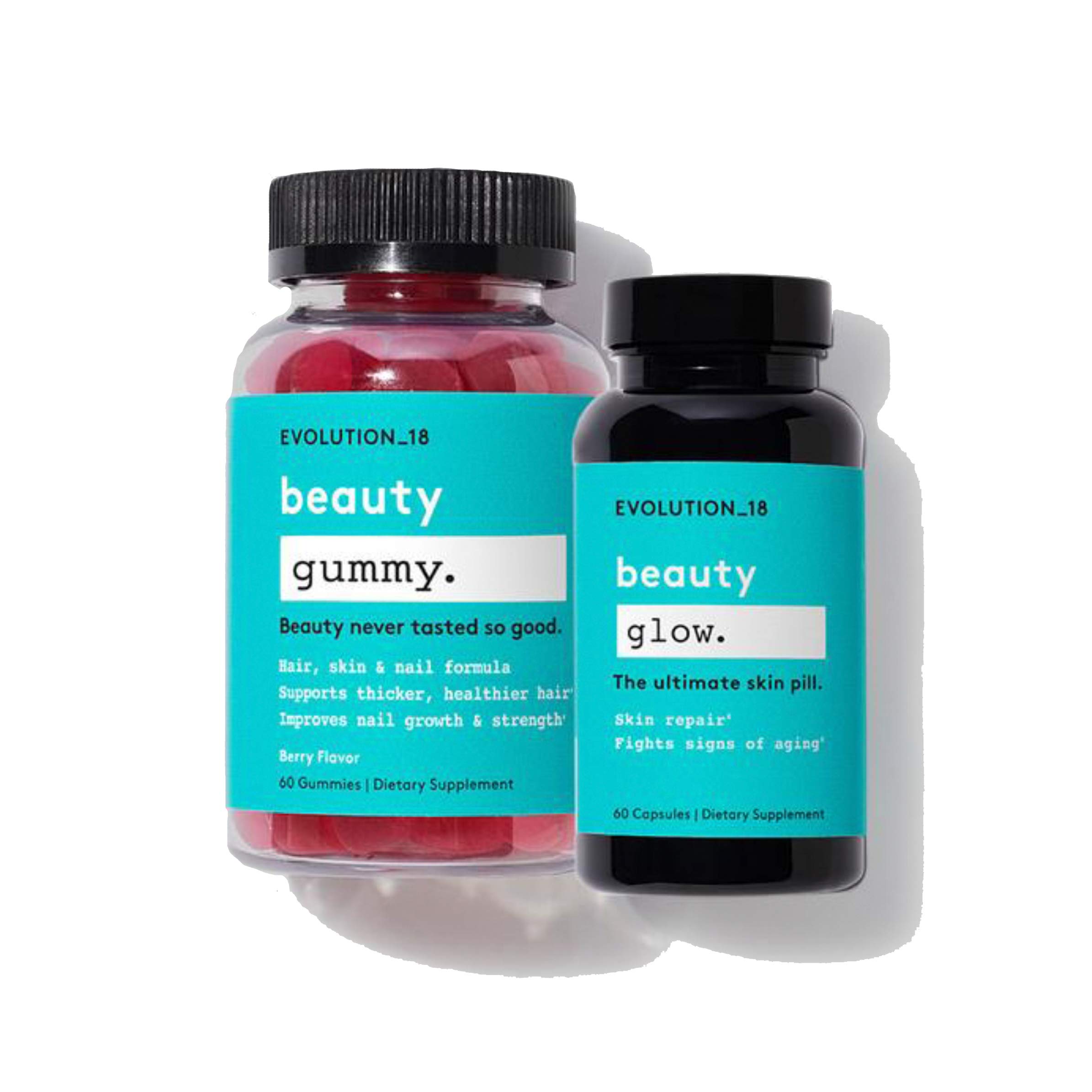 Evolution_18 Hair, Skin & Nails Duo | Beauty Gummy + Beauty Glow (30 Servings Each) | Ultimate Supplements for Healthy & Glowing Skin