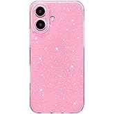 Hython Case for iPhone 17 Case Glitter Cute Sparkly Shiny Bling Sparkle Phone Cases 6.3", Thin Slim Fit Soft TPU Bumper Shockproof Rubber Protective Cover for Women Girls Girly, Bright Pink
