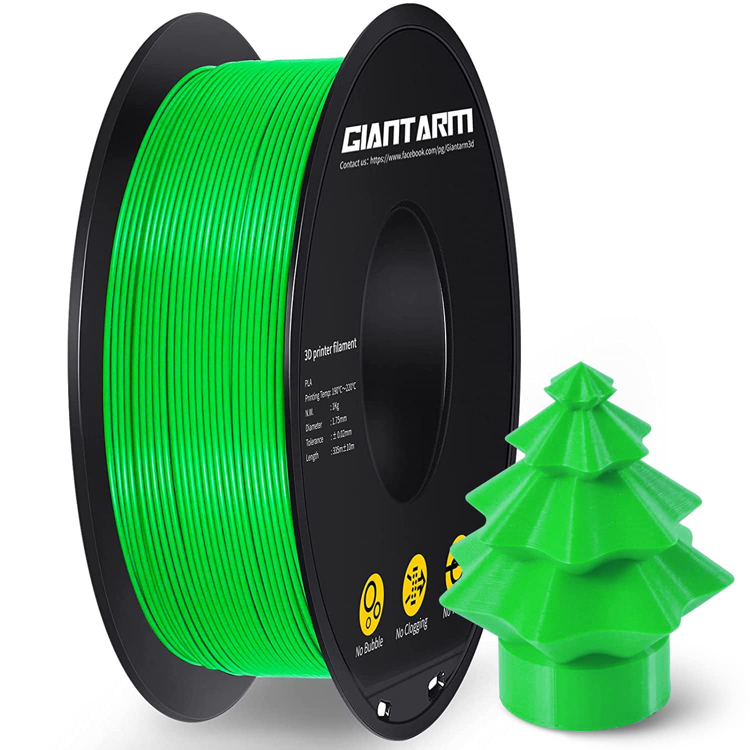 PLA Filament 1.75mm, GIANTARM Classic PLA 3D Printer Filament 1kg Spool (Green)
