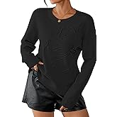 Pink Queen 2026 Women's Crew Neck Long Sleeve Pullover Sweater Ribbed Knit Floral Texture Casual Jumpers Tops