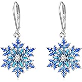 Diamond Snowflake Earrings for Women 925 Sterling Silver Snowflake Flower Earrings Studs with Lab Grown Diamond Christmas Jewelry Gift for Birthday