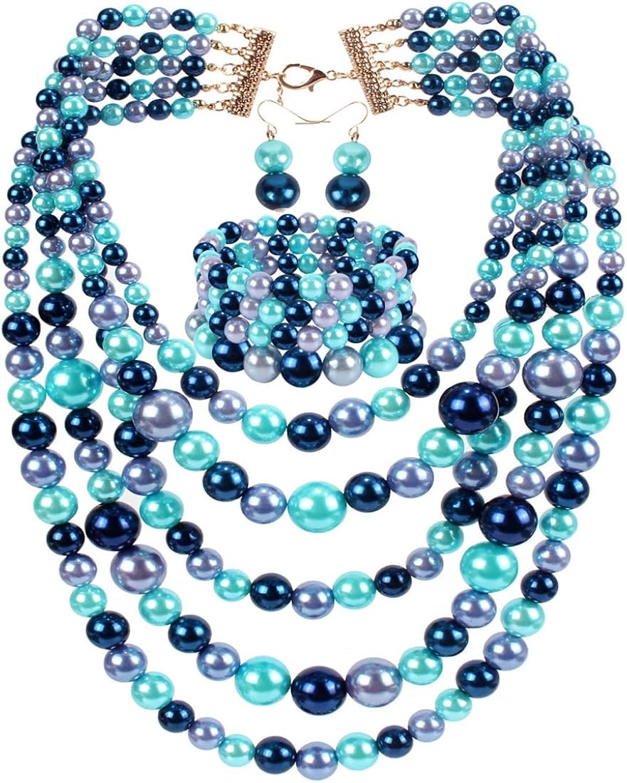 KOSMOS-LI Multi Layer Pearl Strand Costume Jewelry Sets