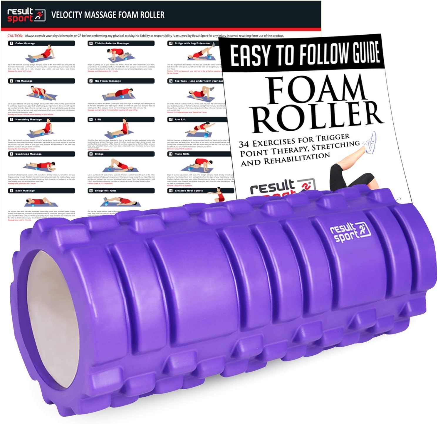 ResultSport Foam Roller for Deep Tissue Muscle Tigger Point Massage A3 Poster - 34x15cm - Purple