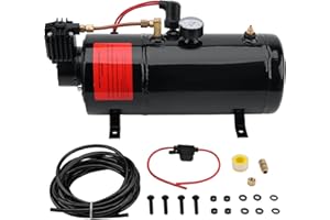 BOPOWO DC 12V MAX 150PSI Air Horn Compressor Tank Pump with 3 Liter Tank 0.8 Gallon Portable Air Compressor Pump for Truck Pickup Train Portable Inflator Air Compressor with 3L Tank Train Air Horn Kit