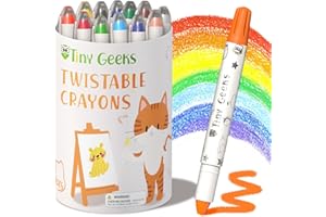 TinyGeeks 12 Twistable Crayons - Non Toxic, Washable Crayons for Toddlers, Kids Ages 3-8 - Easy To Hold - Perfect Coloring Gift for Boys and Girls - Unleash Colorful Fun