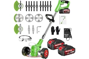 Electric Weed Wacker,21V Cordless Weed Eater Battery Powered with 3 Types Blade and 2 Pack 4.0 Ah Batteries,3 in 1 Stringless